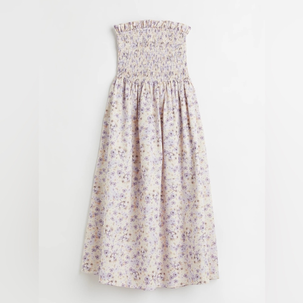 H&M Smocked Dress in Cream and Purple